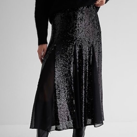 Express Sequined Midi Skirt with Sheer Panels - Picture 2 of 11